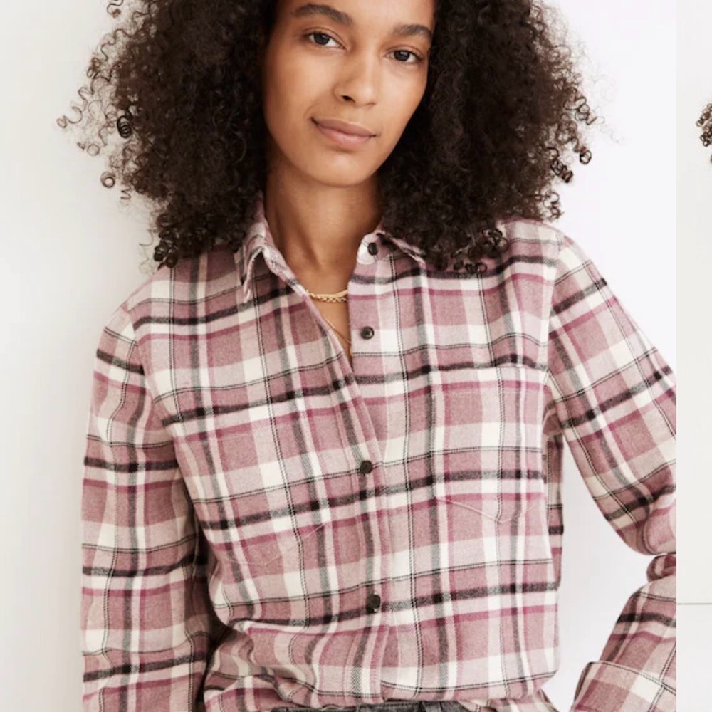 Madewell Plaid Shirt in Pink and Cream